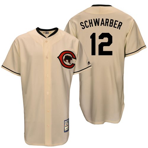 Mitchell And Ness Cubs #12 Kyle Schwarber Cream Throwback Stitched MLB Jersey